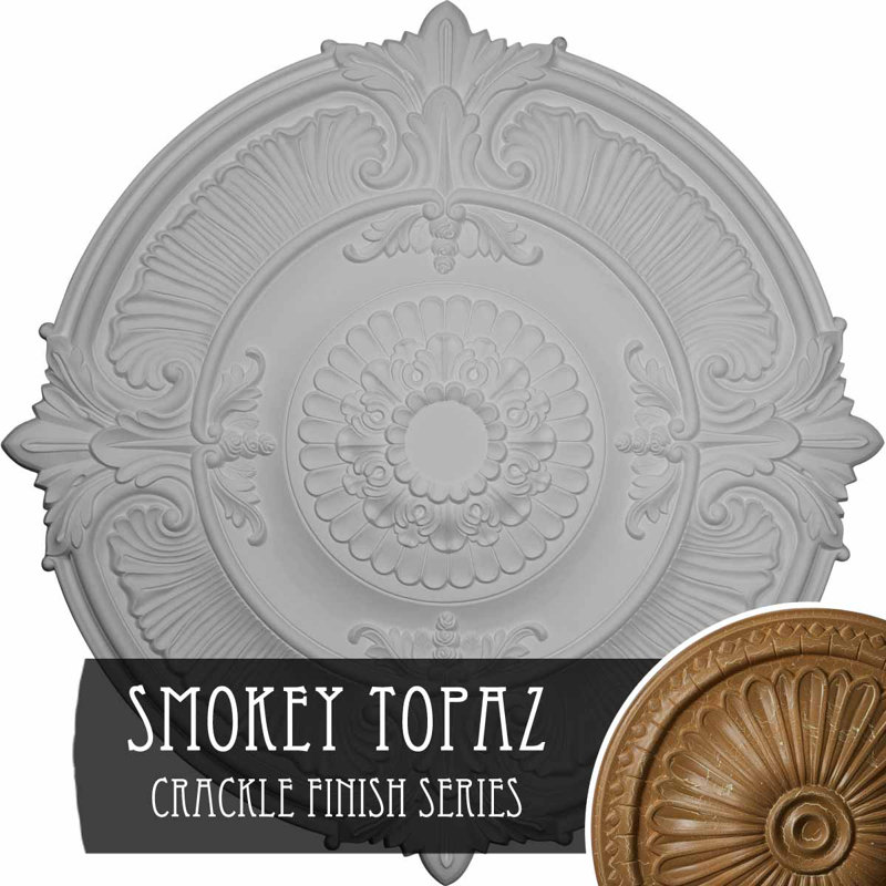 Médaillon de plafond à feuilles d'acanthe Endurathane Attica, diamètre extérieur 53 1/2 po x P 3 1/2 po (convient aux auvents jusqu'à 4 5/8 po), finition craquelée topaze fumée peinte à la main