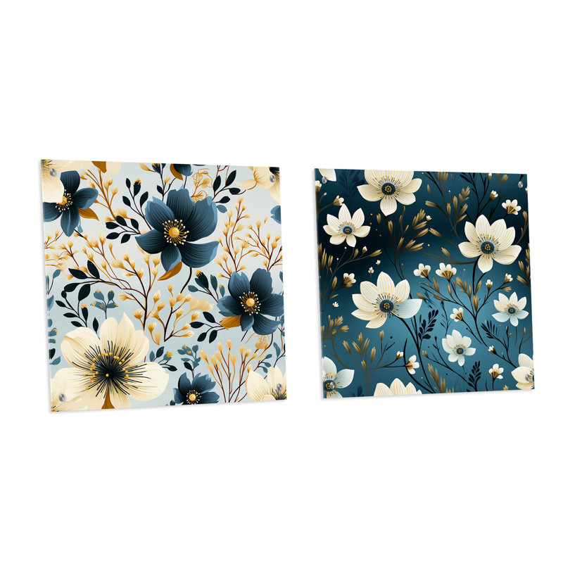 Flavie - Floral Acrylic Wall Art Glass Set Of 2, 16" H x 33" W