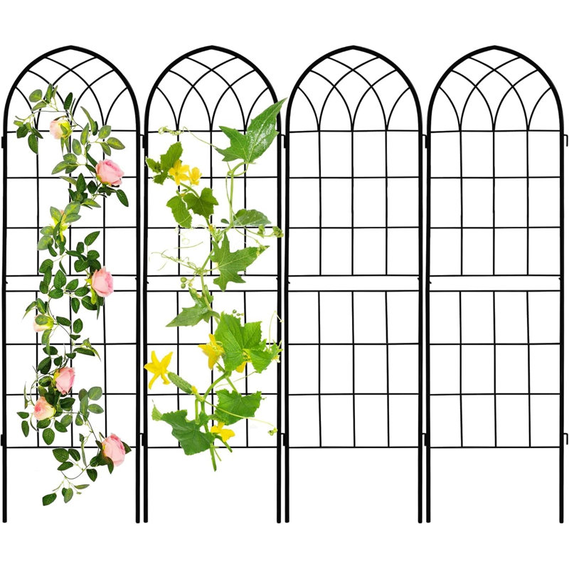 Ensemble de 4 treillis de jardin en arche de fer rustique 71 x 20 po avec revêtement en métal noir