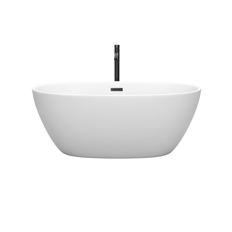 Juno 59'' x 32'' Soaking Acrylic Bathtub with Faucet, Matte White/Matte Black