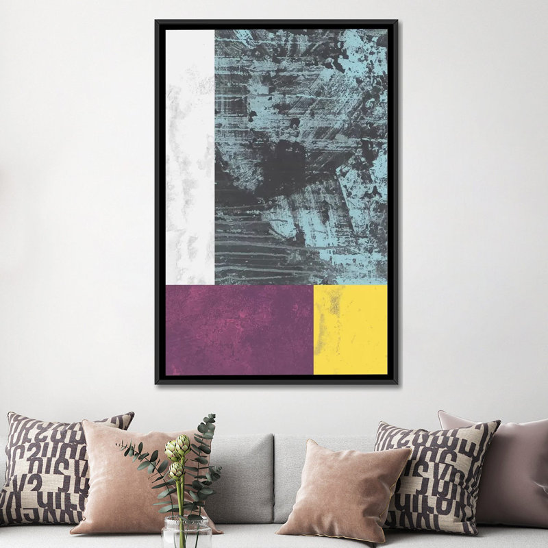 « geometric », impression sur toile tendue, H 26 po x l 18 po x P 1,5 po, Toile avec cadre noir, Pas de tapis