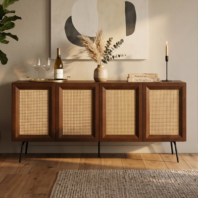  MOSSIC Sideboard 3 - 4 Doors Natural Rattan Storage Cabinet, Buffet with Metal Legs, Boho Accent Cabinet for Living Room, Dining Room, and Entryway, Effortless Assembly
