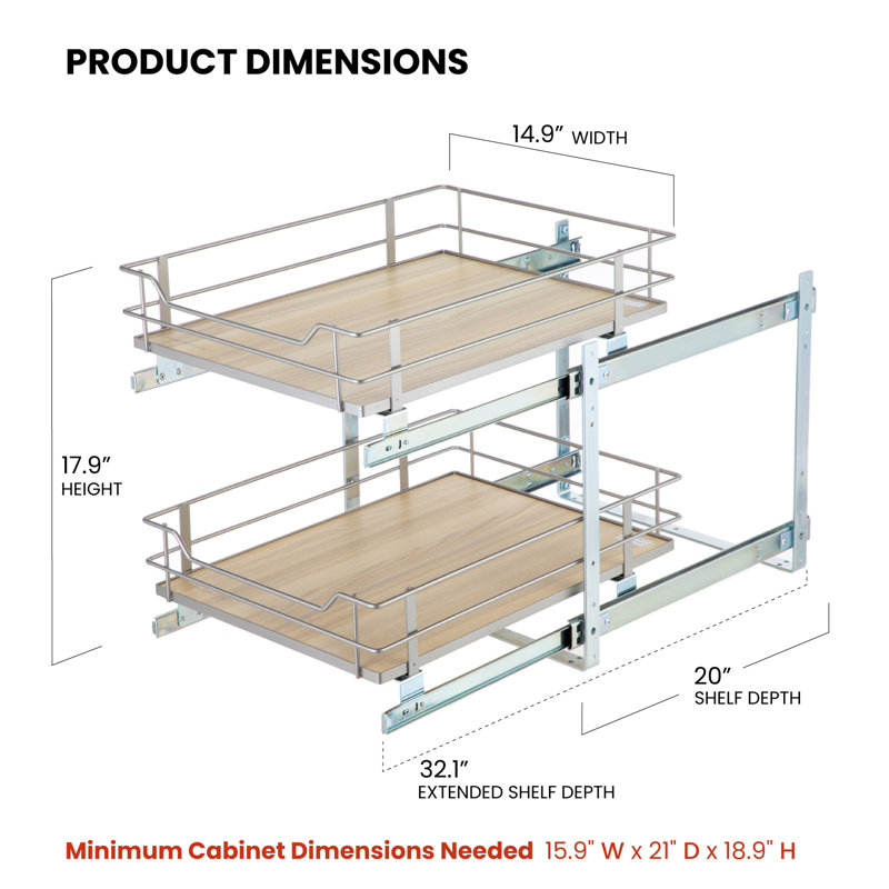Satin Nickel and Light Brown 2-Tier Pull Out Cabinet Organizer