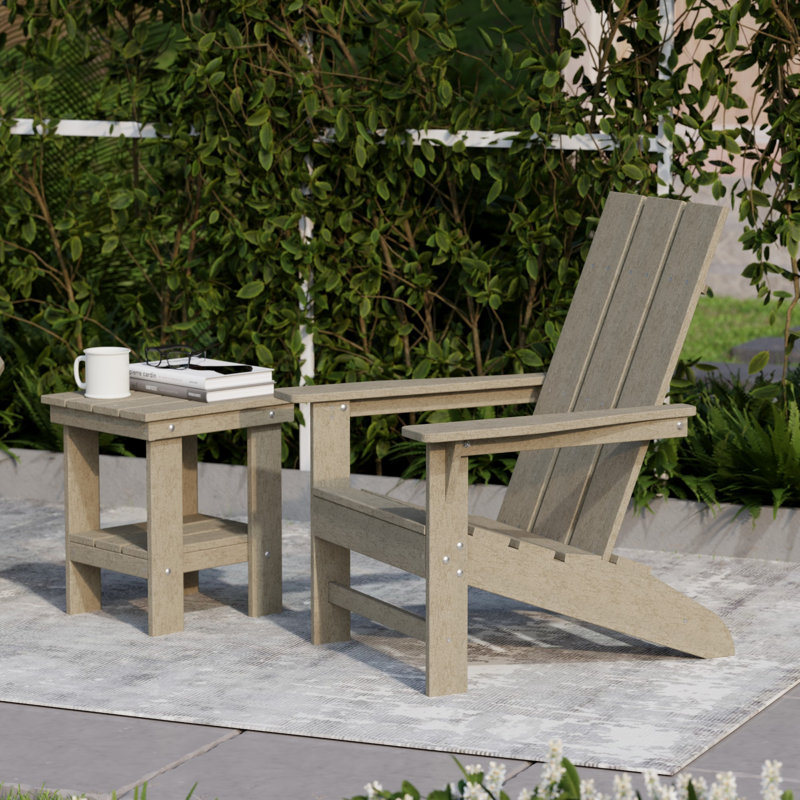 Avilez 3-Piece Modern Adirondack Set With Side Table, Weathered Wood