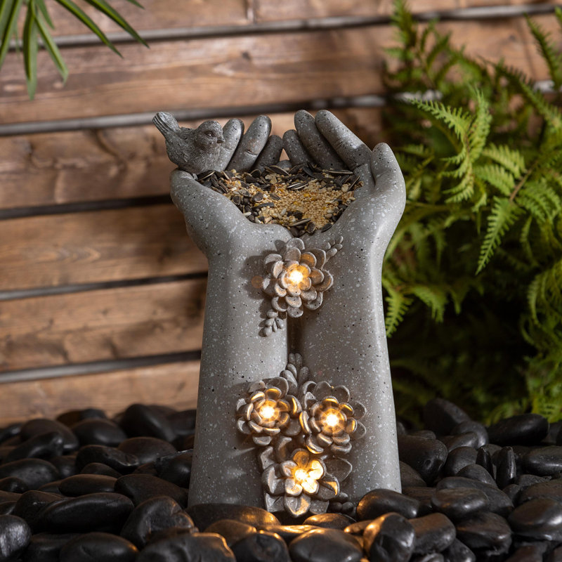 Floral Hand Solar Bird Feeder, 12"H