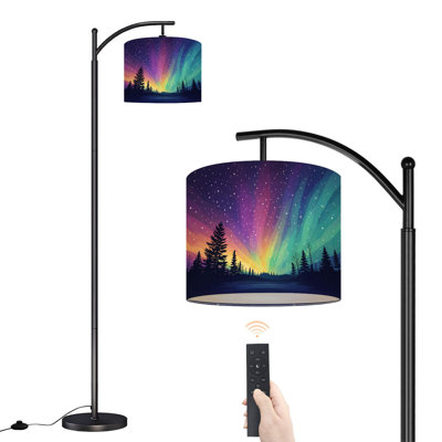 Arc Floor Lamp with Adjustable Lampshade Multicolored northern lights Aurora Canadian forest Standing Lamp 3 Color Temperatures Dimmable Tall Pole Lamp with Foot Switch for Bedroom