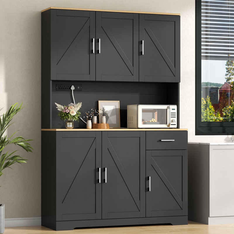 Garde-manger 71 po avec prise de courant, Noir mat, Argent argent