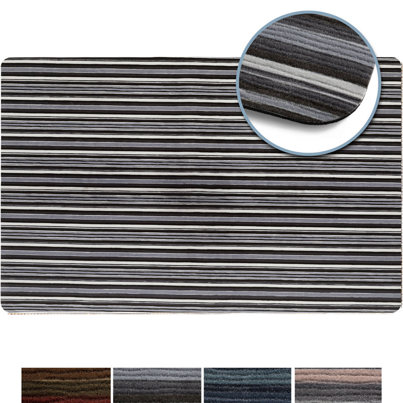 Fortier Striped Water Resistant Anti-Fatigue Non-Skid Kitchen Mat, Dark Gray