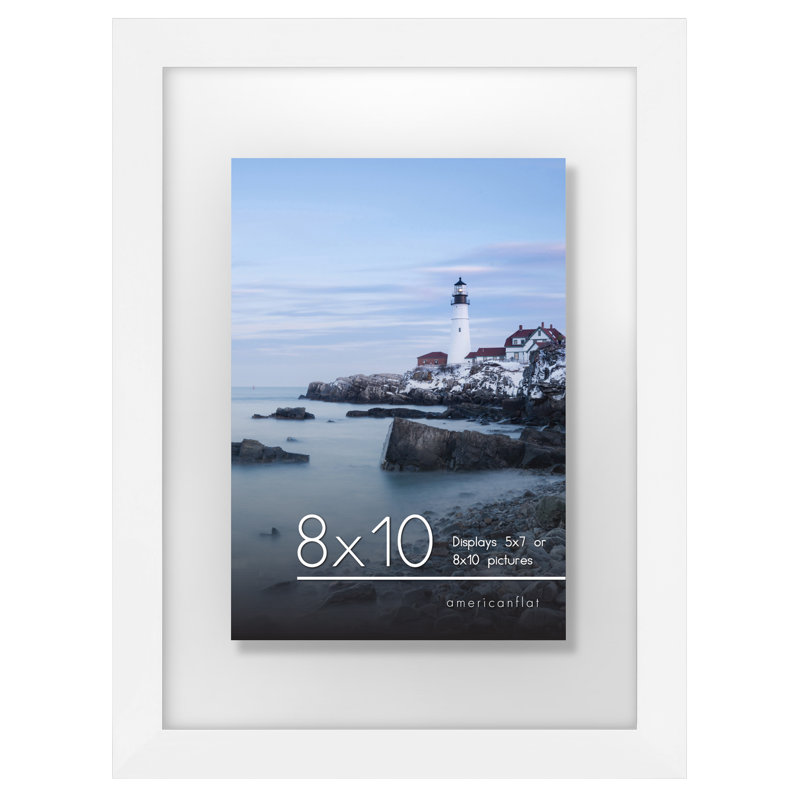 Cadre photo flottant avec verre poli à suspendre et plateau horizontal et vertical, Blanc, 8 po x 10 po