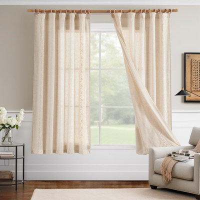 Linen Blend Embroidered Floral Farmhouse Curtains Curtains for Bedroom