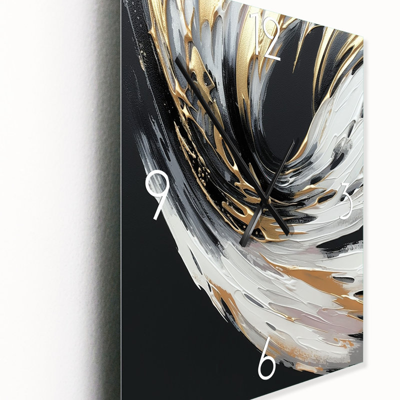 Golden River Wildness, abstrait or et noir I - Horloge murale peinture abstraite, Très grand