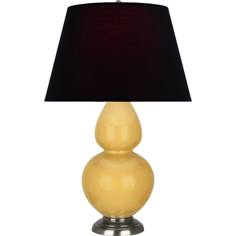 Lampe de table double gourde en céramique, Noir / Rouge, Jaune coucher de soleil glacé / argent antique, Argent argent