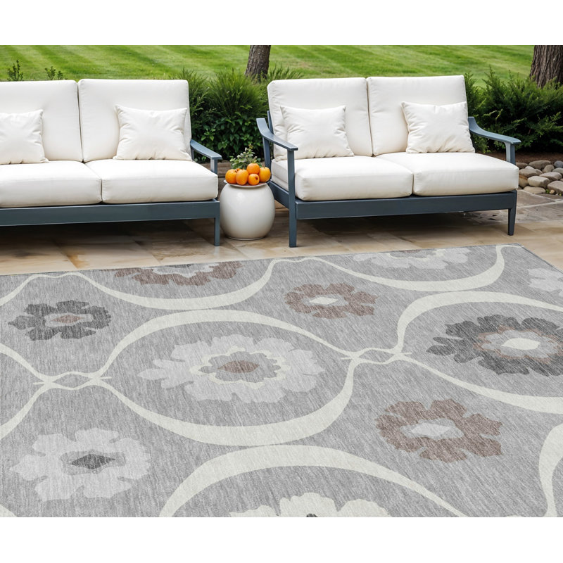 Tapis intérieur lavable gris anthracite et médaillon brun 9 pi x 12 pi