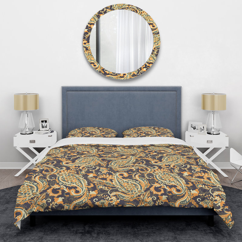 Cachemire floral jaune - ensemble de housse de couette abstrait - microfibre de polyester