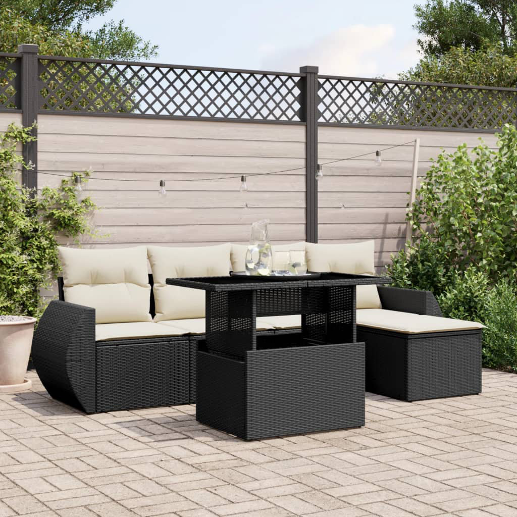 Vidaxl 6-Tlg. Garten-Sofagarnitur Mit Kissen Schwarz Poly Rattan