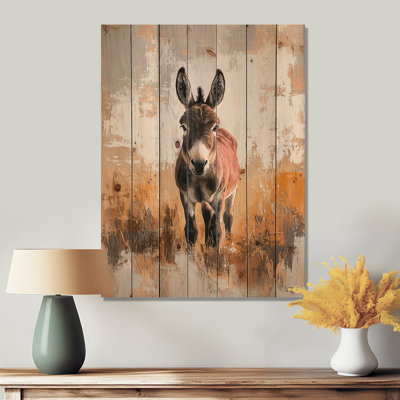 Minimalism Donkey Portrait Guardian Of The Hills - Donkey Wood Wall Decor - On Natural Pine Wood