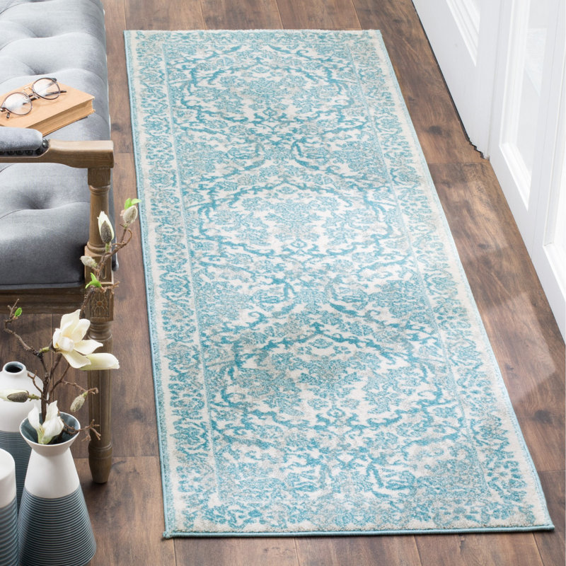 Auriyah Oriental Ivory/Light Blue Area Rug, Runner 2'2" x 13'