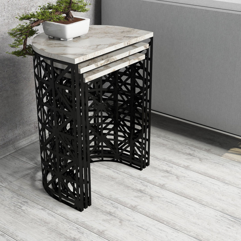 Tables gigognes Manzella, Blanc / brun