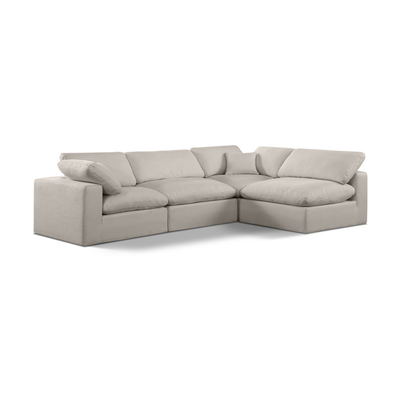 Ivola 4 - Piece Upholstered Sectional, Beige Linen Textured Fabric