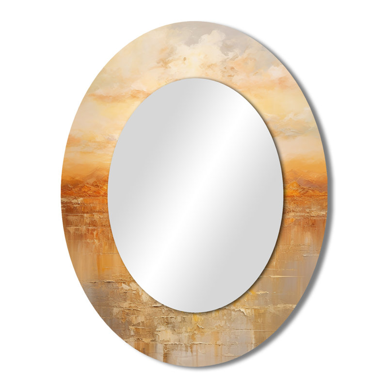Bold Sunset Golden Collage II - grand miroir mural ovale sur métal, 43 po x 33 po