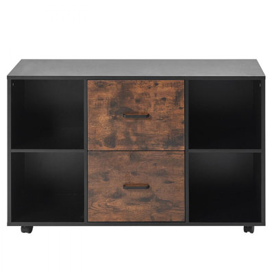 2 Drawer Wooden File Cabinet, Mobile Filing Cabinet with Open Shelves, Lateral Rolling File Storage with Lockable Wheels, Modern Free Standing Printer by Ebern Designs