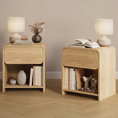 17.7" Wide Nightstand with Spacious Drawer and Open Shelf