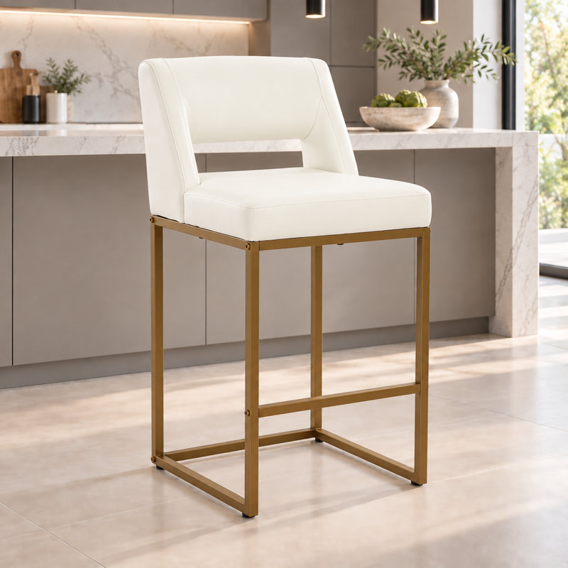 Counter Stool with Steel Frame, Beige-Golden Leg