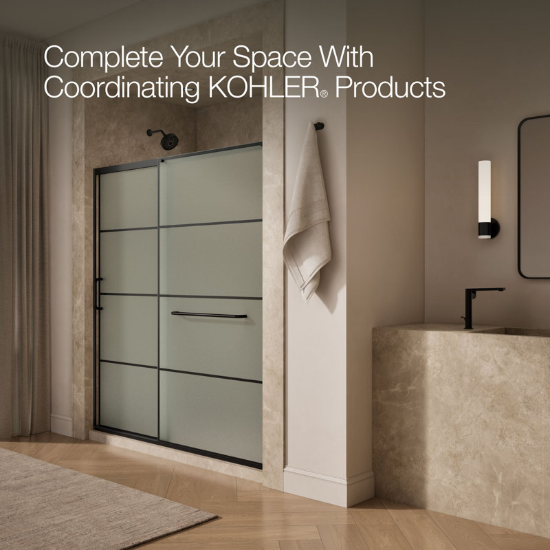 Sliding Shower Door, 75-1/2-In H X 68-1/4 - 71-5/8-In W, Frosted w/Rectangular Grid