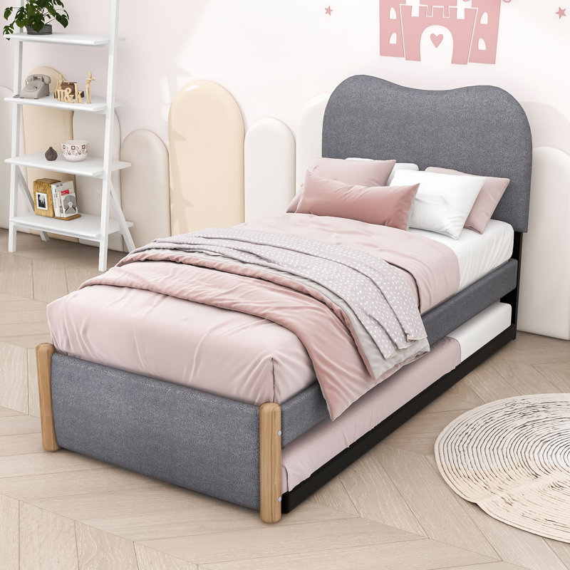 Lit plateforme tapissier Prindle, Simple, gris