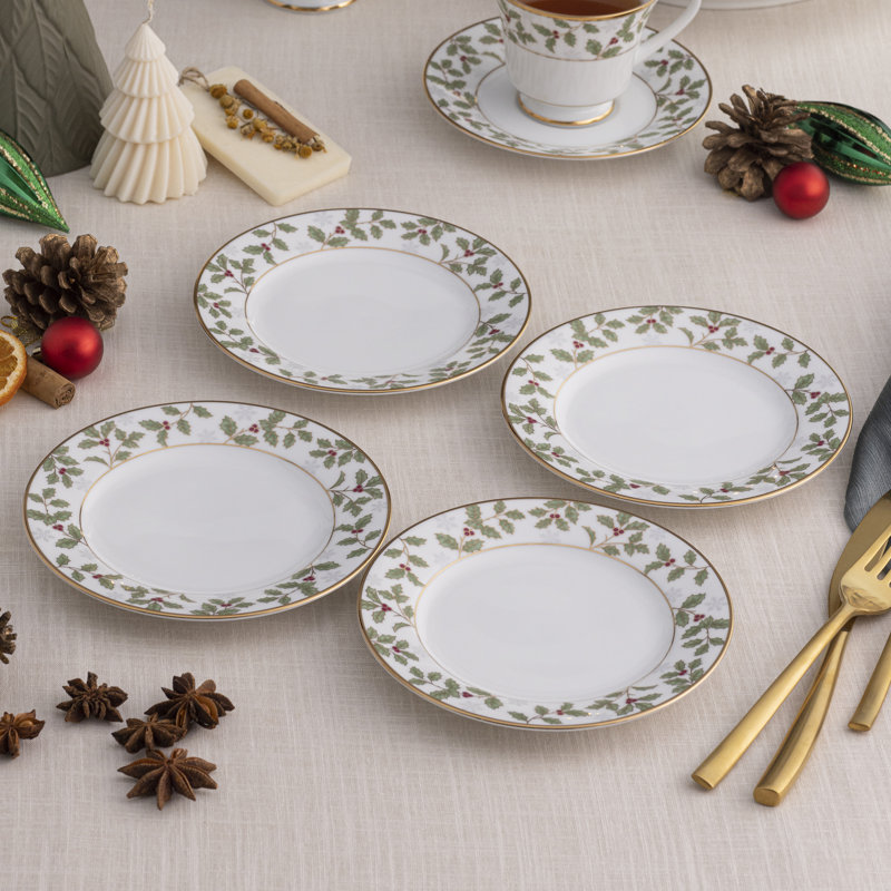 Ensemble de 4 assiettes à pain et à beurre / apéritif Noritake Holly & Berry Gold, 6 1/4 po