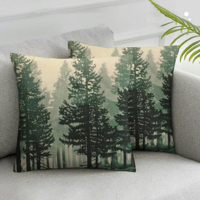 2pc Nature Forest Tree Pillow Covers,Farmhouse Style Green Pine Tree Throw Pillow Covers Pillow Protectors with Hidden Zipper for Home Bedroom Decor 18x18in
