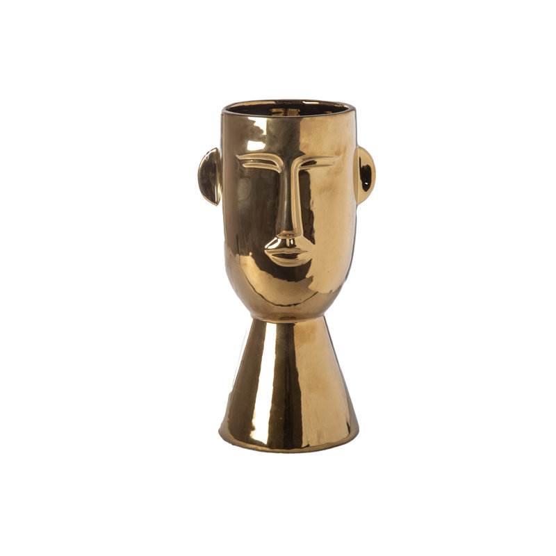 Ceramic Head Pot Design On Flared Bottom Base Lg Gloss Finish Gold..5.25"x4.25"x10.00"h