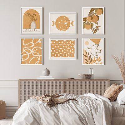 «Yellow Mid Mid Century Modern Artwork», reproduction d'art encadrée, affiche, petit art mural