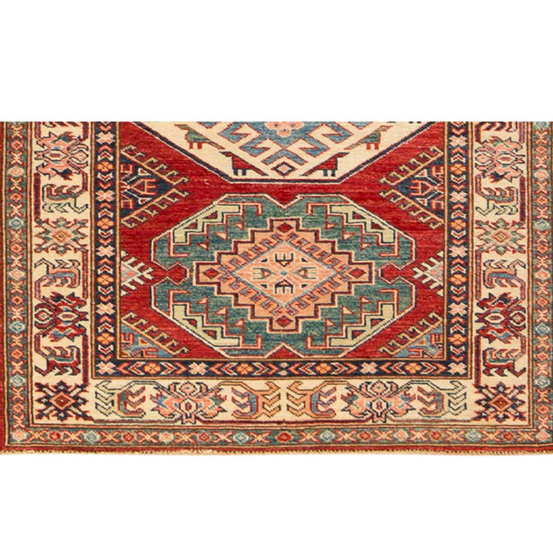 Tapis rouille / ivoire / bleu / vert de haute qualité noué à la main