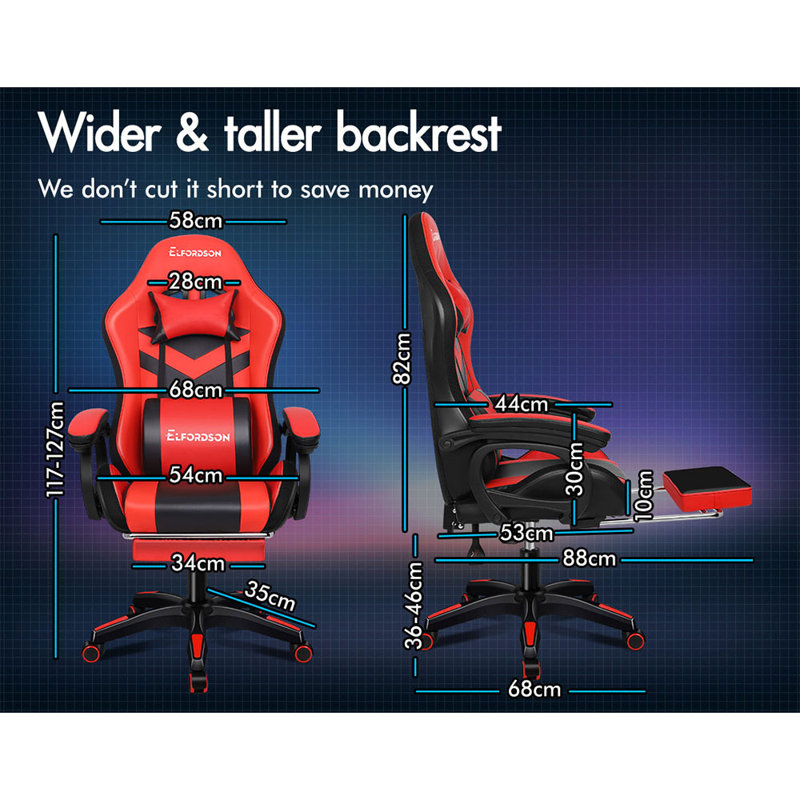 Brayden Studio Gaming Chair with Headrest, Faux Leather, Red