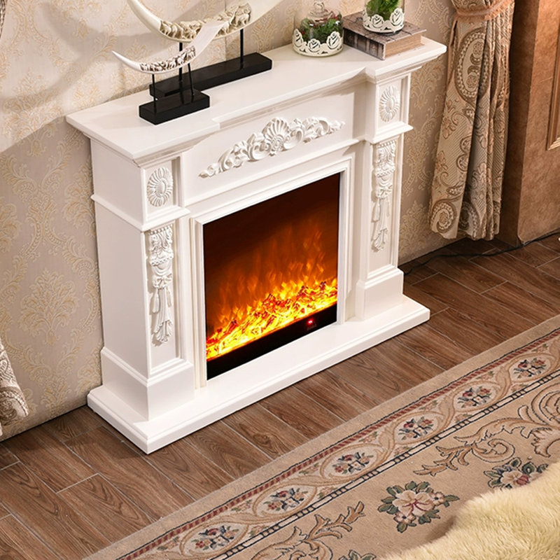 Foyer électrique blanc en bois massif, Blanc