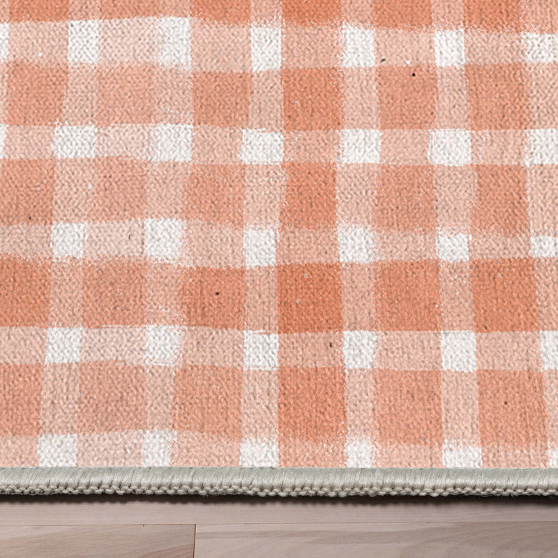 Well Woven Crayola Solid Plaid Plaid Coral Area Rug, Rectangle 3'3" x 5'