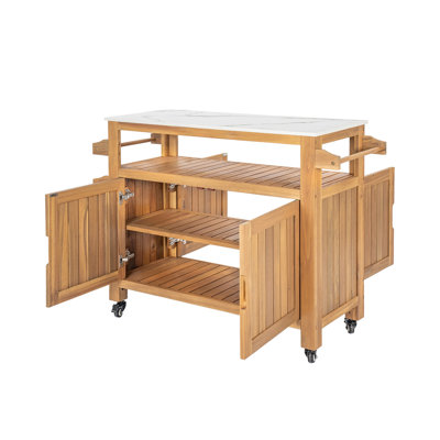 Murphy Outdoor Patio Acacia Wood Bar Cart, Natural Finish, Set of 1