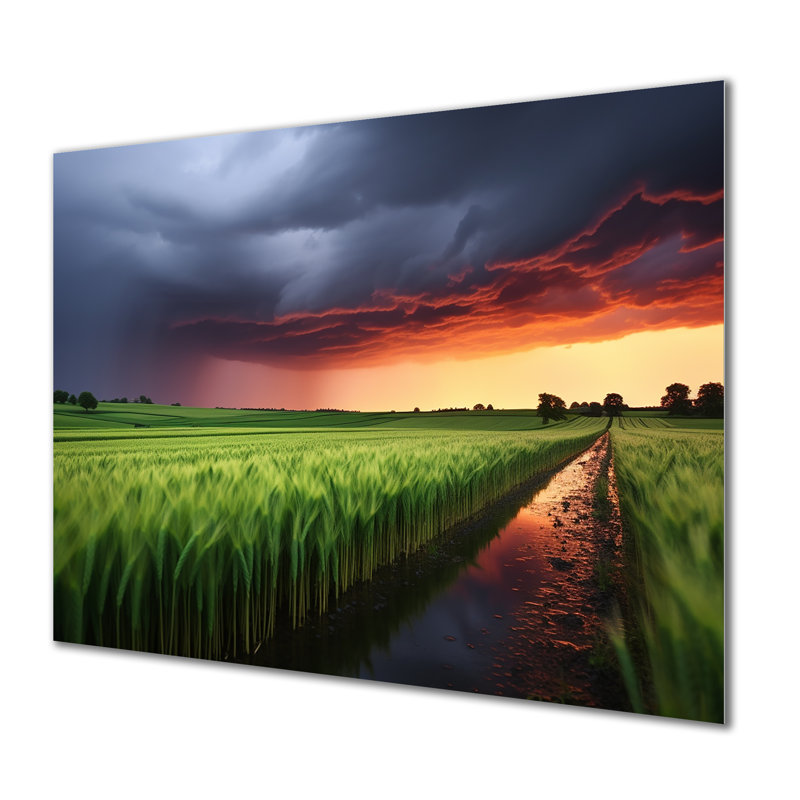 Tempête à la ferme, paysage I - tempêtes, art mural en métal, H 12 po x l 20 po x P 1 po