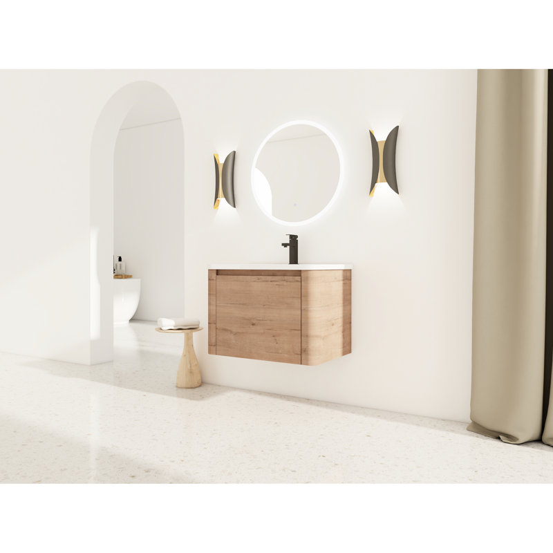 Meuble-lavabo 28 po, lavabo en céramique blanche, poignées dissimulées à 45 °, 3 charnières et contreplaqué pour meuble-lavabo avec 1 porte, Scratch & Water-