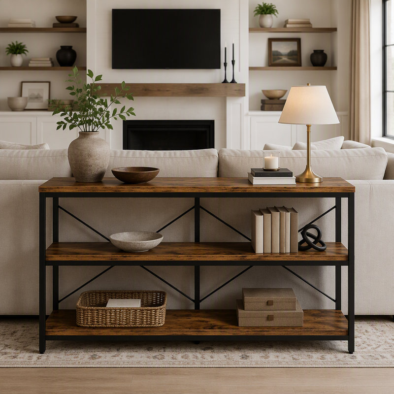 55" Industrial Wood Console Table with Storage