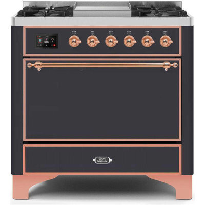 ILVE Majestic II Series 36 inch Dual Fuel Range with 6 Sealed Burners, Griddle (Solid Door)