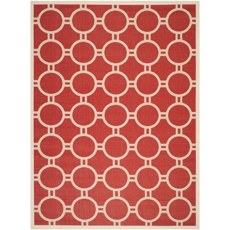 Arneshia Geometric Red/Bone Area Rug, Rectangle 8' x 11'