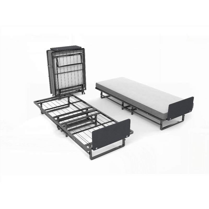 Grand cadre de lit pliant en métal avec matelas en mousse - aucun sommier nécessaire, rangement facile Mobile