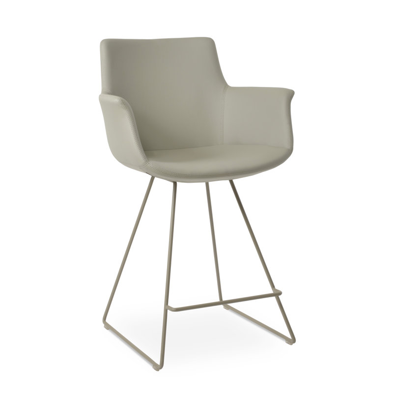 Tabouret Bottega, Laine argentée, Blanc, Tabouret de comptoir (siège d'une hauteur de 24 p