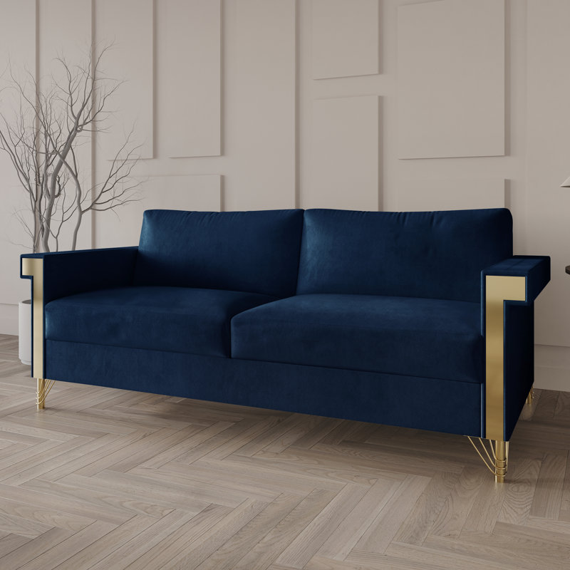 Snaresbrook 76.57'' Velvet Sofa, Blue