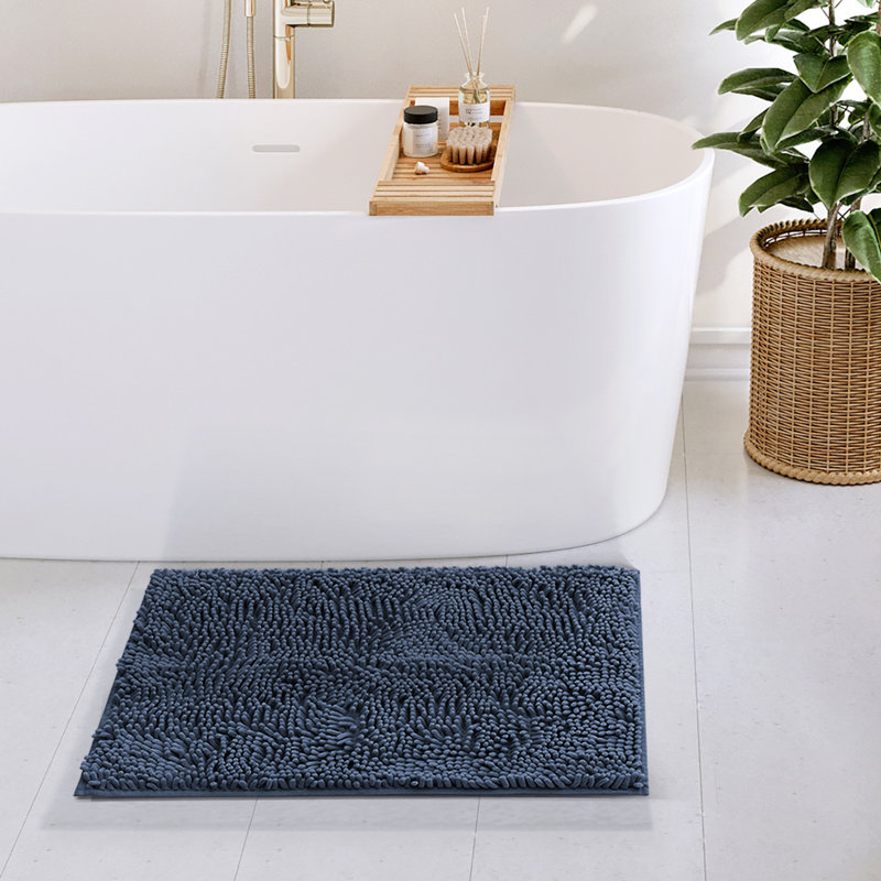 Tapis pour salle de bain en chenille ultra absorbant Kalyce, L 17 po x L 24 po, Bleu marine