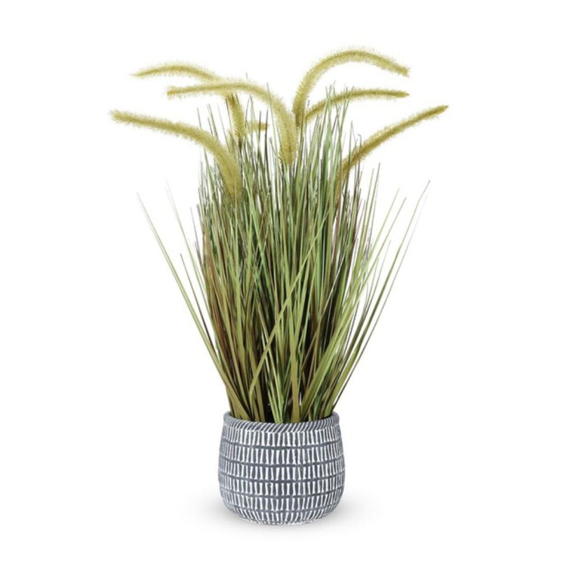 21'' Faux Grass in Cement Pot