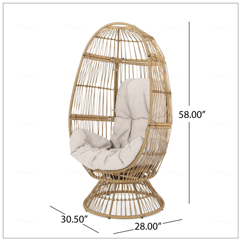 Reseda Swivel Patio Egg Chair With Comfortable Basket Design And Durable Polyethylene Rattan, Beige, Brown