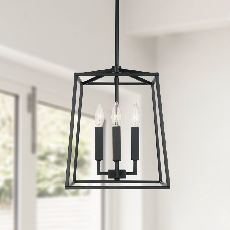 Dumas 4 - Light Dimmable Lantern Geometric Chandelier, Matte Black, 21.75" H x 12" W x 12" D